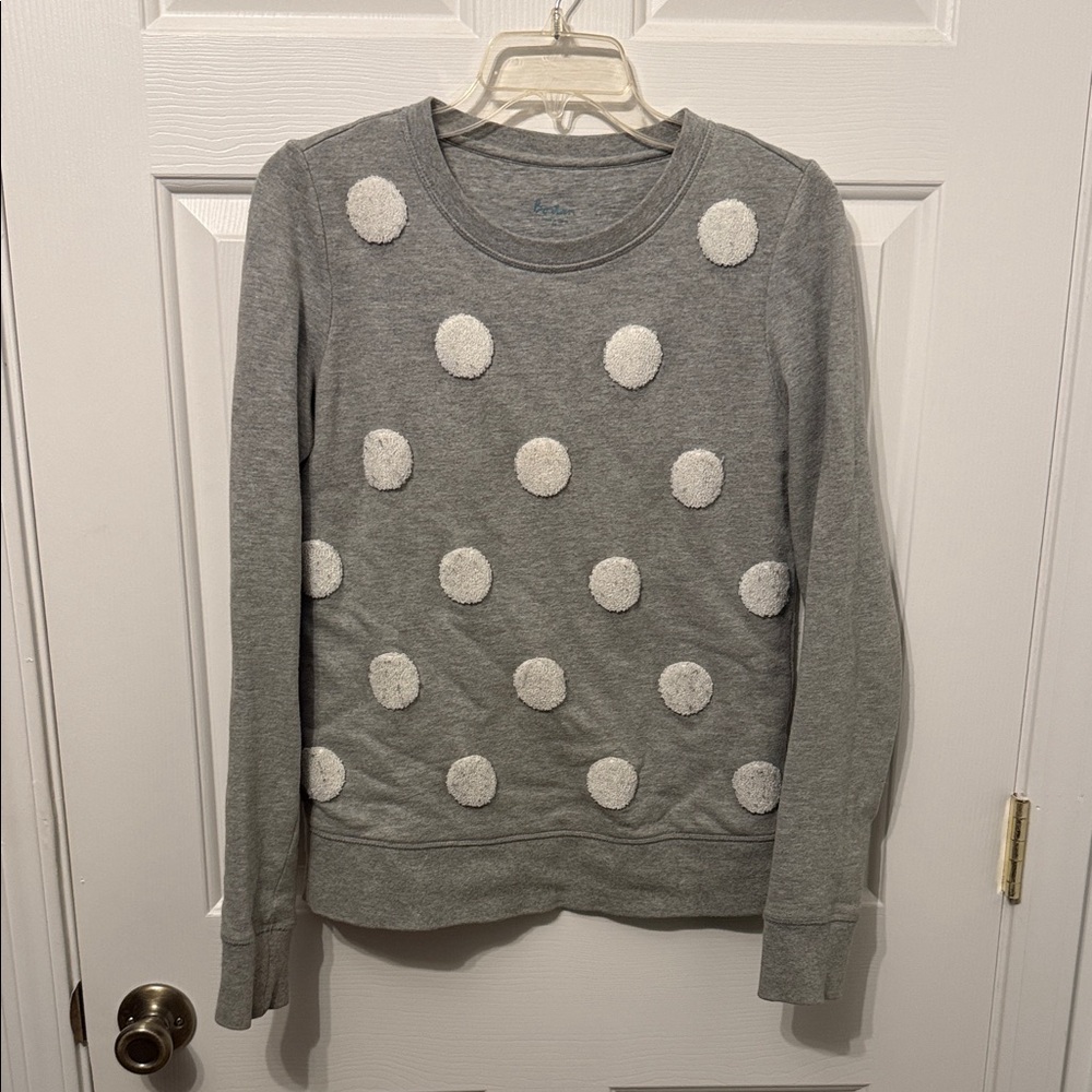 Boden Gray Sweatshirt with White Raised Polka-Dots